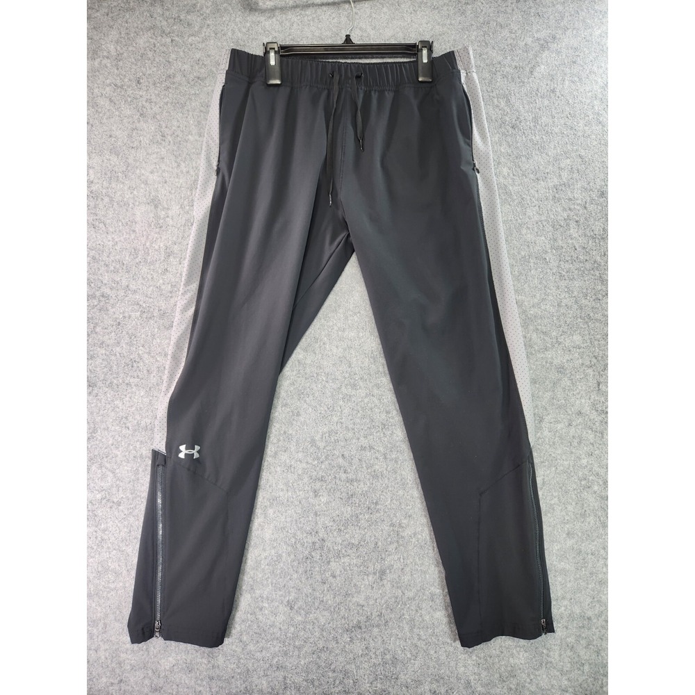 Under Armour Trackpants Mens XL Black Zipper Ankle‎ Loose Workout Gym